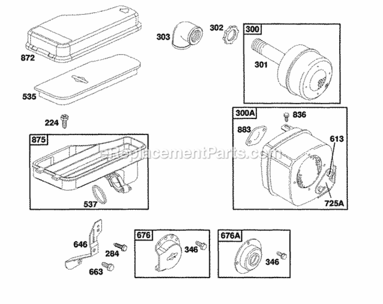 Air Cleaner Grp Muffers Diagram and Parts List for 258702-0124-01  Briggs and Stratton Engine